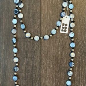 Romolo 48" Beaded Necklace - Light Blue, Navy Blue, and Silver, Loop & Layer